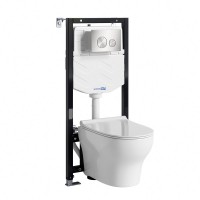 Комплект Унитаз подвесной WasserKRAFT Berkel H001 безободковый + Крышка для унитаза E034 + Система инсталляции для унитазов Aller 10TLT.010.ME + Кнопка смыва BN02