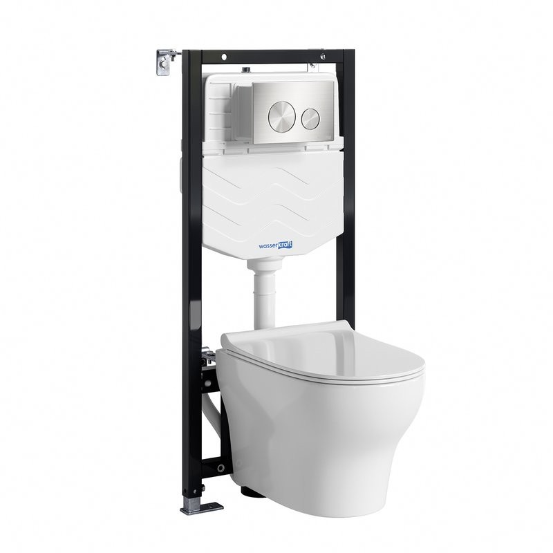 Комплект Унитаз подвесной WasserKRAFT Berkel H001 безободковый + Крышка для унитаза E034 + Система инсталляции для унитазов Aller 10TLT.010.ME + Кнопка смыва BN02