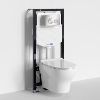 Комплект Унитаз подвесной WasserKRAFT Berkel H001 безободковый + Крышка для унитаза E034 + Система инсталляции для унитазов Aller 10TLT.010.ME + Кнопка смыва BN02