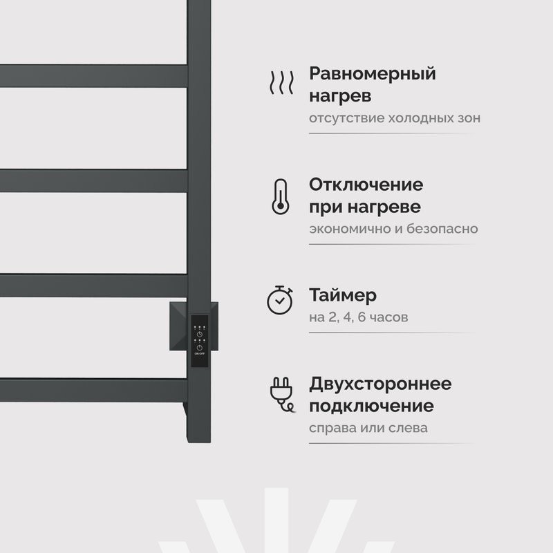 Полотенцесушитель электрический EWRIKA Пенелопа КВ7 80х50, с полкой, графит