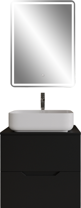 Мебель для ванной комнаты Orange Line 60 подвесная, 2 ящика, матовая черная с раковиной B05-500W