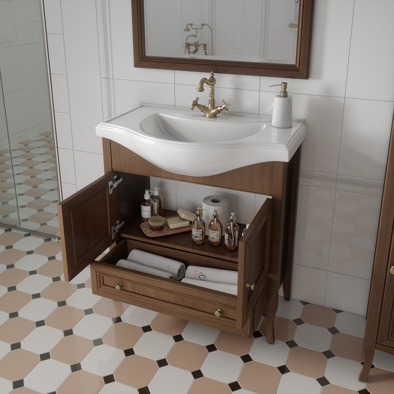 Тумба с раковиной Caprigo Лион 80 2 дверцы, 1 ящик, орех античный