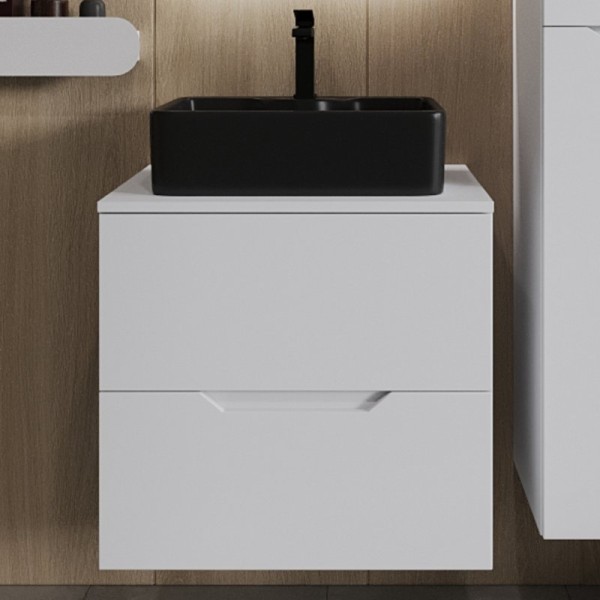 Тумба с раковиной Orange Line 60 подвесная, 2 ящика, матовая белая с раковиной B01-475mb