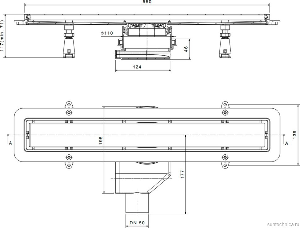 Душевой трап (лоток) Pestan Confluo Premium Line 550 черное стекло/сталь