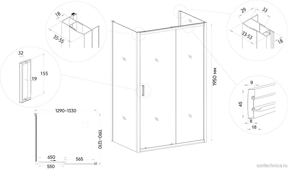 Душевой уголок Veconi Rovigo RV-046B 130x120