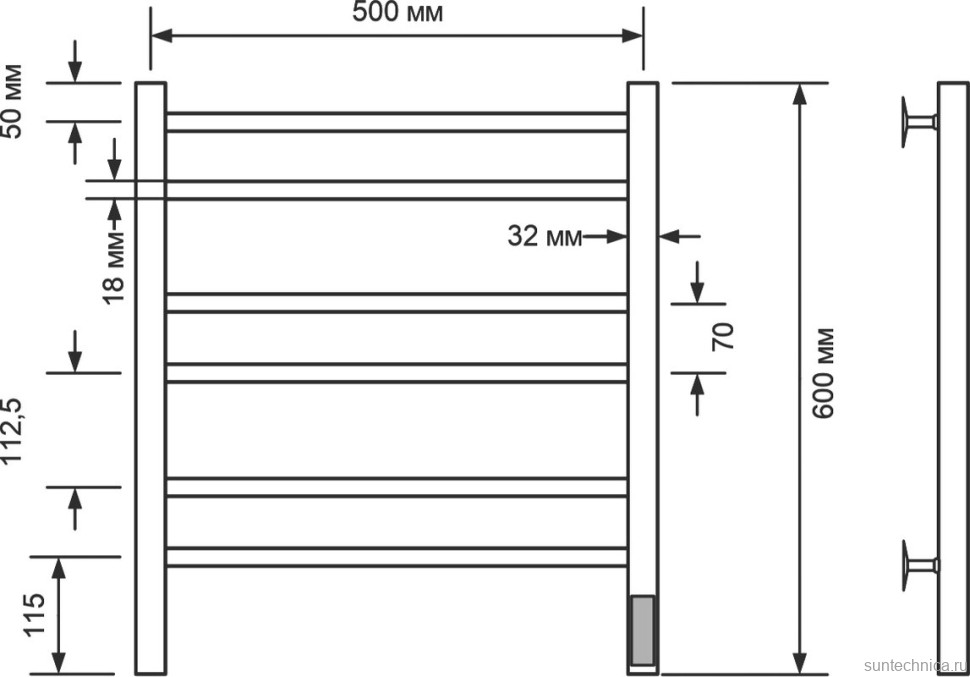 Полотенцесушитель электрический Comfysan Noumi EC-6 60x55 см, подключение справа, слева, хром, лесенка, из стали