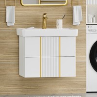 Тумба с раковиной Brevita Vega 70 подвесная, белая, золото