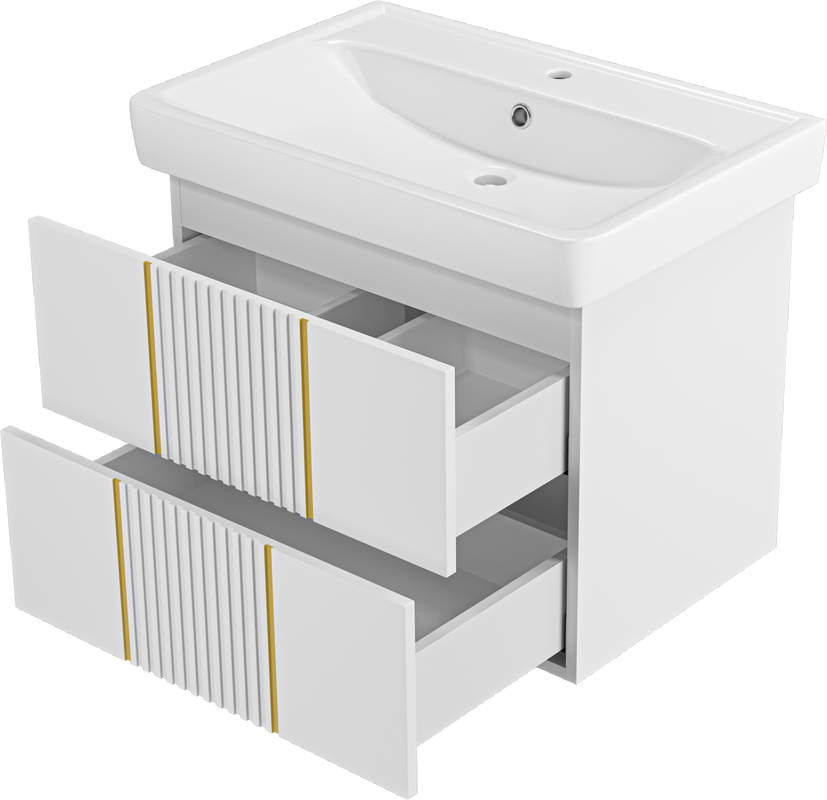 Тумба с раковиной Brevita Vega 70 подвесная, белая, золото
