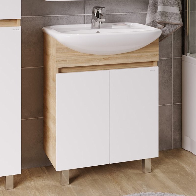 Тумба под раковину Grossman Поло 60 дуб сонома светлый, белый глянцевый