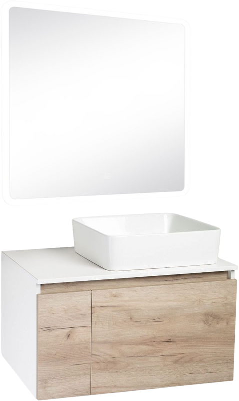 Мебель для ванной комнаты Runo Бари 80 крафтовый дуб, раковина Tre 50
