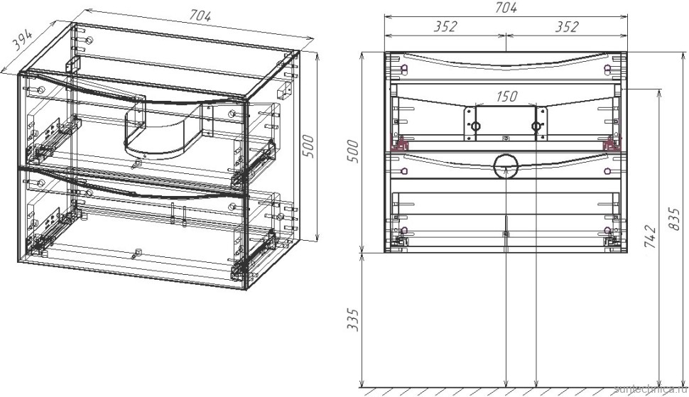 Мебель для ванной комнаты Vincea Mia Slim 70, 2 ящика, белая глянцевая