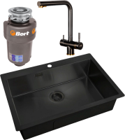 Комплект Мойка Zorg Light + Смеситель Inox SZR-7039 BR/GRAFIT бронза графит + Измельчитель Bort Titan Max Power FullControl