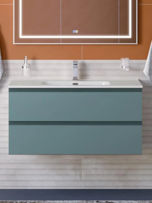 Тумба с раковиной BelBagno Kraft 100 подвесная, матовая голубая, раковина bb1000etl