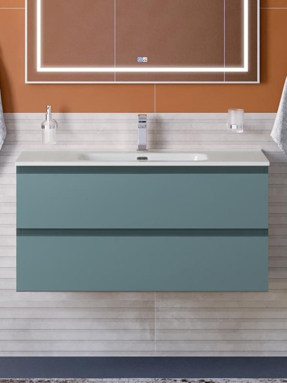 Тумба с раковиной BelBagno Kraft 100 подвесная, матовая голубая, раковина bb1000etl