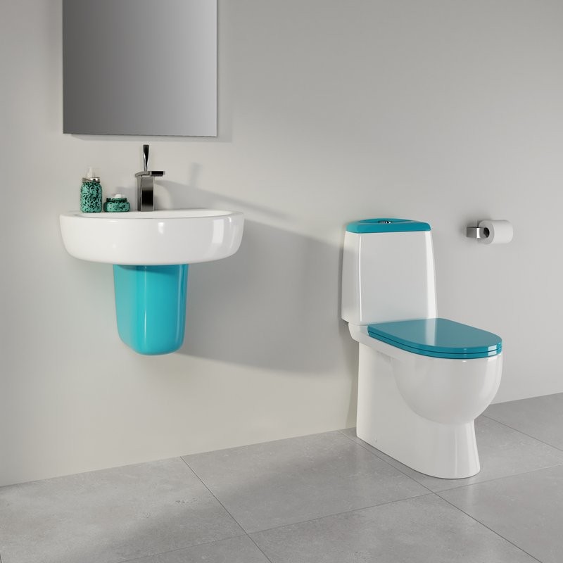 Унитаз-компакт напольный Sanita luxe Best Comfort с микролифтом, белый, бирюзовый