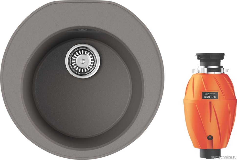 Комплект Мойка Omoikiri Miya 50R-GR leningrad grey + Измельчитель Nagare 750