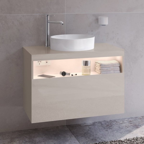 Тумба с раковиной Keuco Stageline 32864 80 см, с подсветкой, розеткой и точкой зарядки USB и USB-C, кашемир