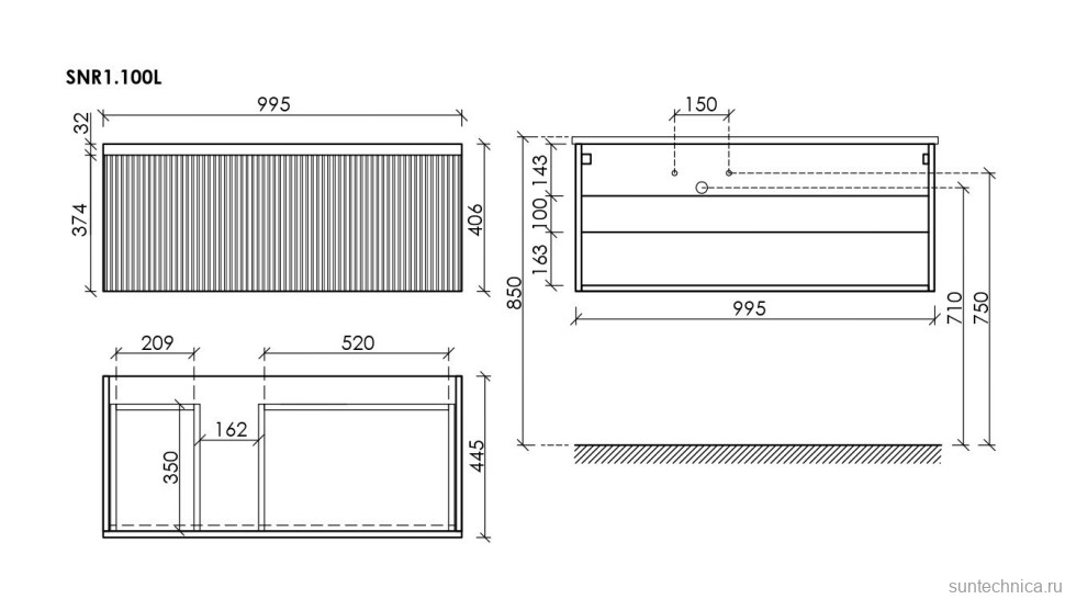 Тумба с раковиной Sancos Snob R 1.0 100, L bianco