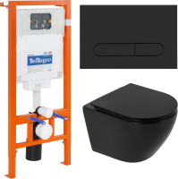 Комплект Унитаз подвесной BelBagno Olorato BB062CHR-MB крышка BB062SC-MB, безободковый, с микролифтом + Система инсталляции для унитазов BelBagno BB00