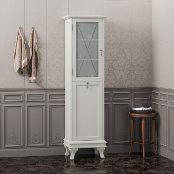 Шкаф пенал для ванной Opadiris Борджи L слоновая кость, с бельевой корзиной