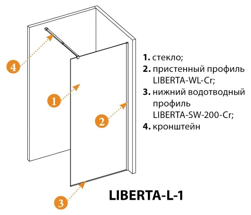Душевая перегородка Cezares Liberta -L-1-125-120-C-Cr профиль хром, стекло прозрачное