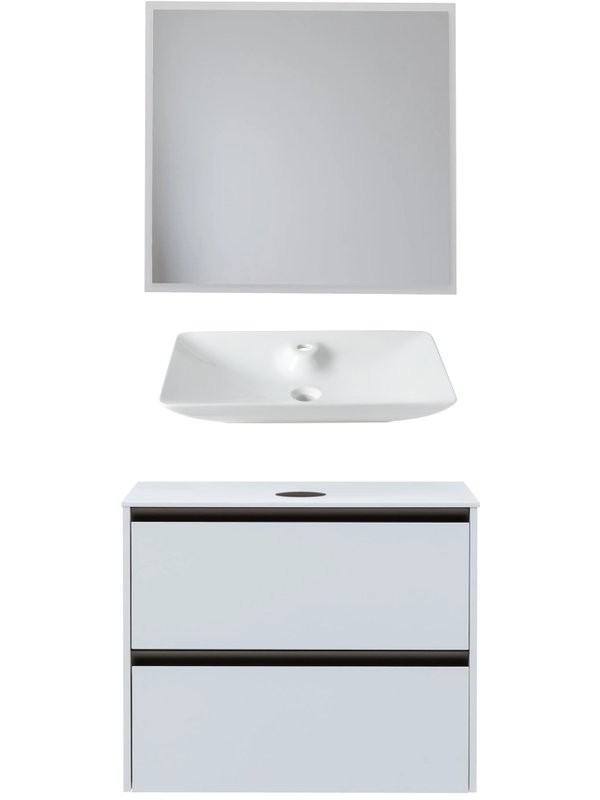 Мебель для ванной комнаты Allen Brau Activity 80 с подсветкой, матовый белый, олива браш, столешница белая, раковина Fantasy Y 64x40, белая