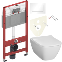 Комплект Унитаз подвесной Geberit Smyle Square 500.683.01.1 с крышкой-сиденьем с микролифтом + Инсталляция TECE Base 9400413 4 в 1 с кнопкой смыва