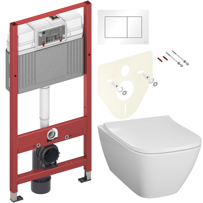Комплект Унитаз подвесной Geberit Smyle Square 500.683.01.1 с крышкой-сиденьем с микролифтом + Инсталляция TECE Base 9400413 4 в 1 с кнопкой смыва