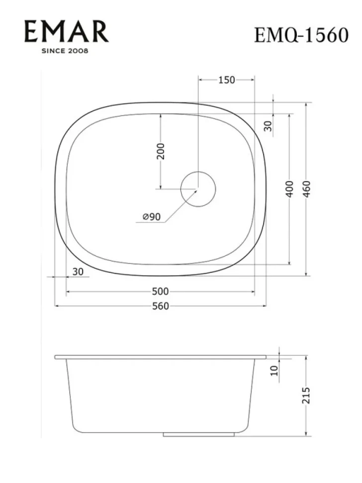 Мойка кухонная Emar Quartz EMQ-1560.P агат