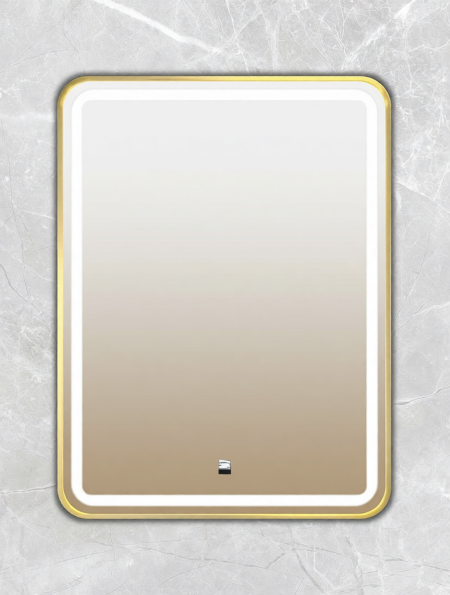 Зеркало Comforty Ситара 60 сенсорное, с подсветкой, с антизапотеванием, золото