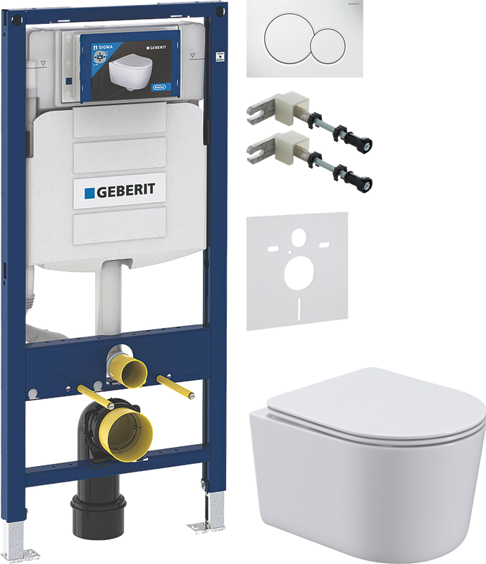 Комплект Унитаз подвесной Art&Max Bolzano AM001CHR/SC с микролифтом, белый + Крепления Geberit Duofix 111.815.00.1 к стене + Звукоизоляция + Инсталляция UP 320 111.300.00.5 + Кнопка Sigma 01 115.770.11.5 белая