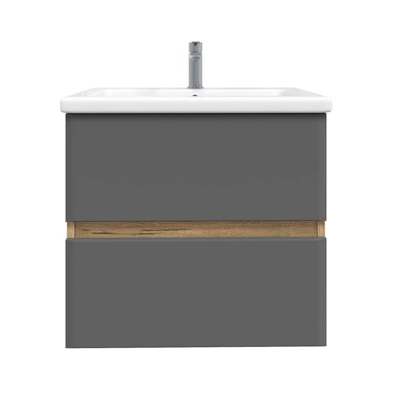 Тумба под раковину без столешницы SanStar Graffa 60 подвесная, дуб вотан, графит софт