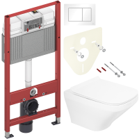 Комплект Унитаз подвесной BelBagno Sela BB3201CHR белый + Крышка BB3201SC белая + Инсталляция TECE Base 9400413 4 в 1 с кнопкой смыва