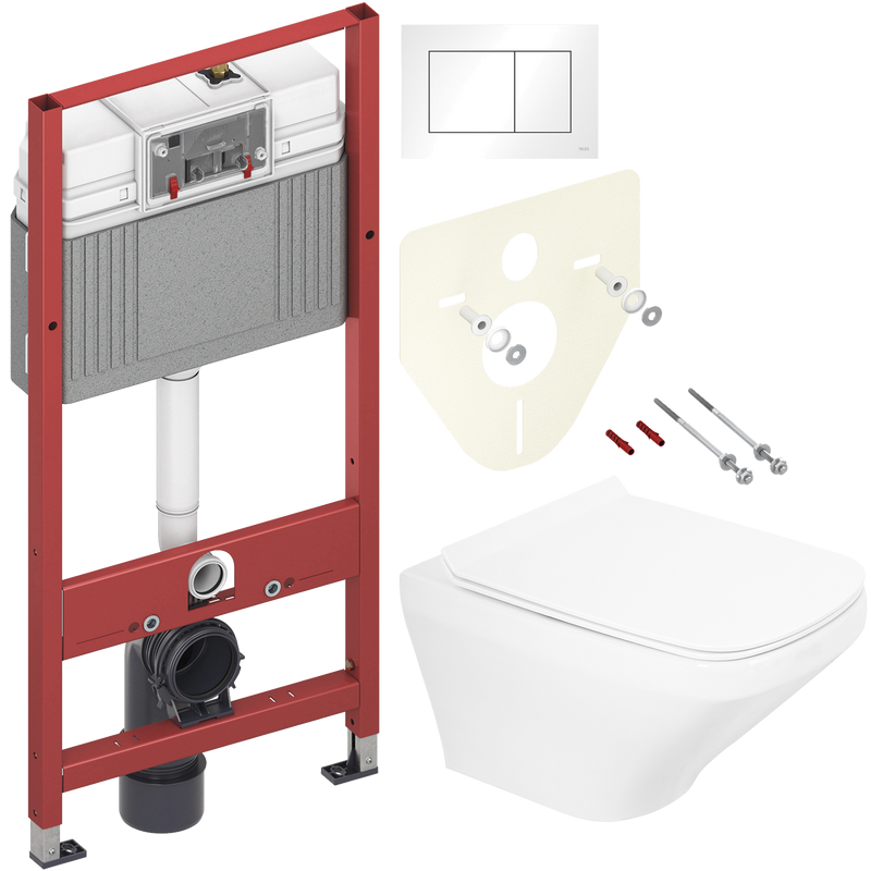 Комплект Унитаз подвесной BelBagno Sela BB3201CHR белый + Крышка BB3201SC белая + Инсталляция TECE Base 9400413 4 в 1 с кнопкой смыва