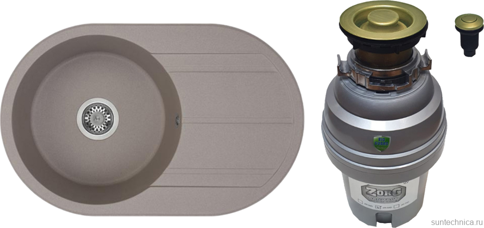 Комплект Мойка AQUATON Амира серый шелк + Измельчитель Zorg ZR-75 D BRONZE