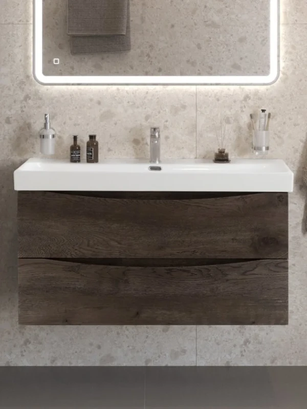 Тумба с раковиной BelBagno Marino-cer-n 100 подвесная, rovere nature grigio, раковина BB-8078-100