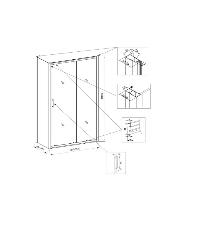 Душевой уголок Veconi Rovigo RV-046 130x90x195, профиль матовый хром, стекло прозрачное