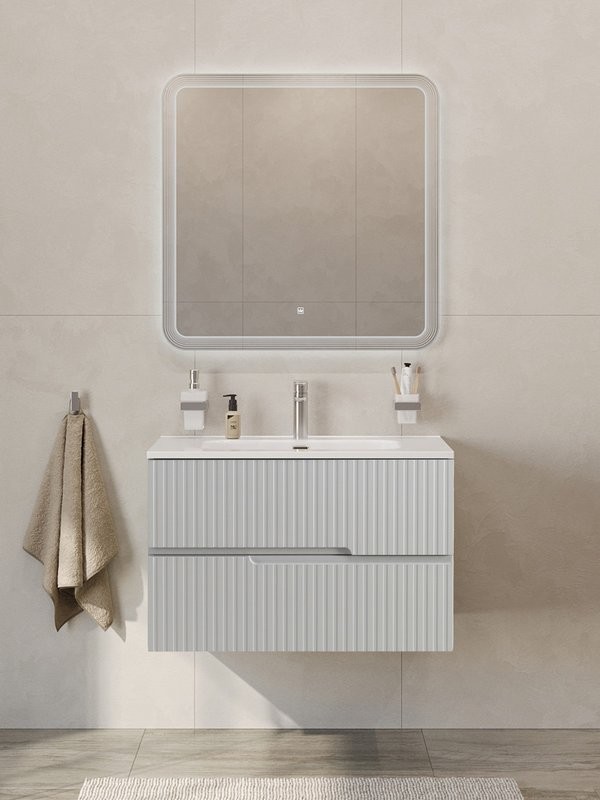 Мебель для ванной комнаты Cezares Duet-n 80 подвесная, 2 ящика, жемчужная серая, раковина CZR-8095-80