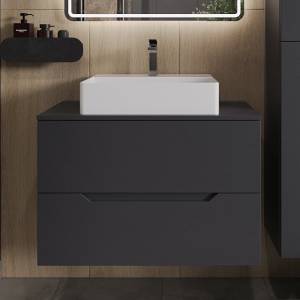 Тумба с раковиной Orange Line 80 подвесная, 2 ящика, матовый графит с раковиной B04-500W