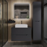 Тумба с раковиной Orange Line 80 подвесная, 2 ящика, матовый графит с раковиной B04-500W