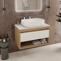 Тумба с раковиной Teymi Ritta 85 дуб эврика, матовая белая, раковина Solli 60