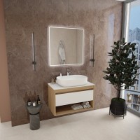 Тумба с раковиной Teymi Ritta 85 дуб эврика, матовая белая, раковина Solli 60