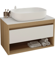 Тумба с раковиной Teymi Ritta 85 дуб эврика, матовая белая, раковина Solli 60