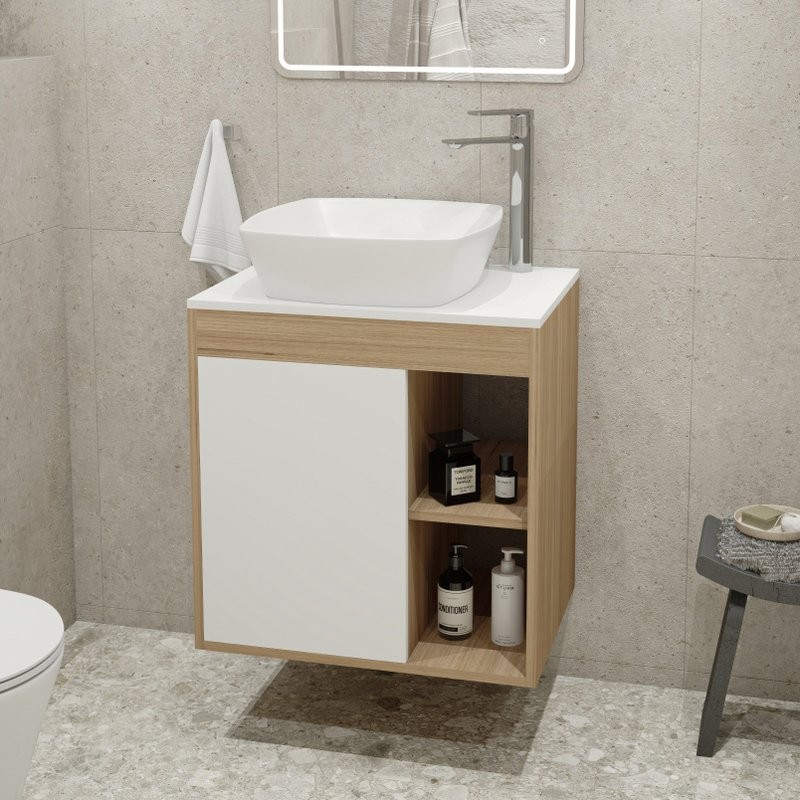 Тумба с раковиной Teymi Nura 60 дуб эврика, матовая белая, раковина Kati 43