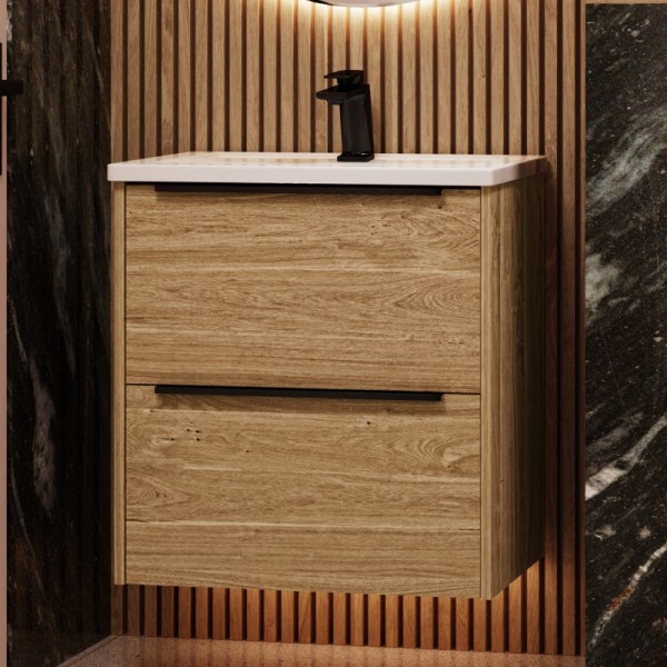 Тумба с раковиной La Fenice Tesoro 60 дуб канзас коричневый, раковина-столешница Slim Line 60 см