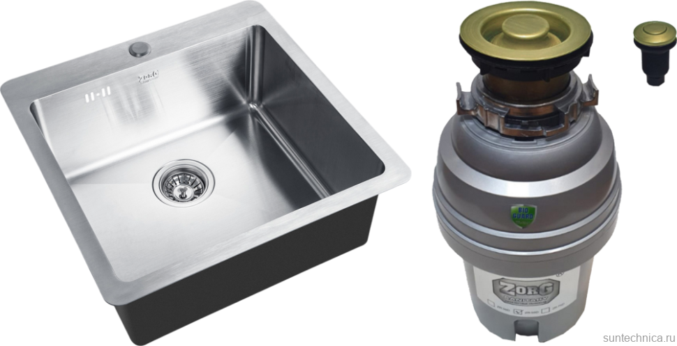 Комплект Мойка Zorg Inox + Измельчитель ZR-75 D BRONZE