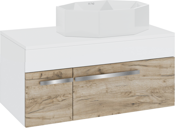 Тумба с раковиной Runo Вудлайн 85 подвесная, крафтовый дуб, раковина Cristallo 50