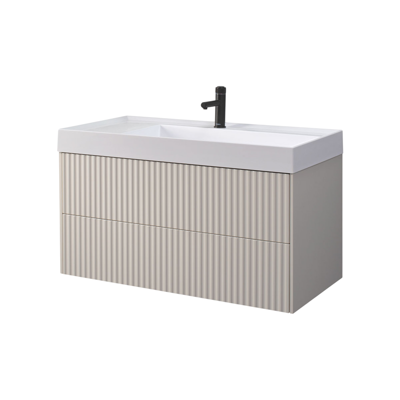 Тумба с раковиной Belux Сиртаки 100 подвесная, светлый миндаль матовый, раковина 1000-02