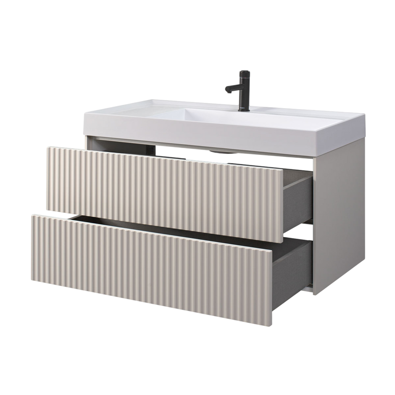 Тумба с раковиной Belux Сиртаки 100 подвесная, светлый миндаль матовый, раковина 1000-02