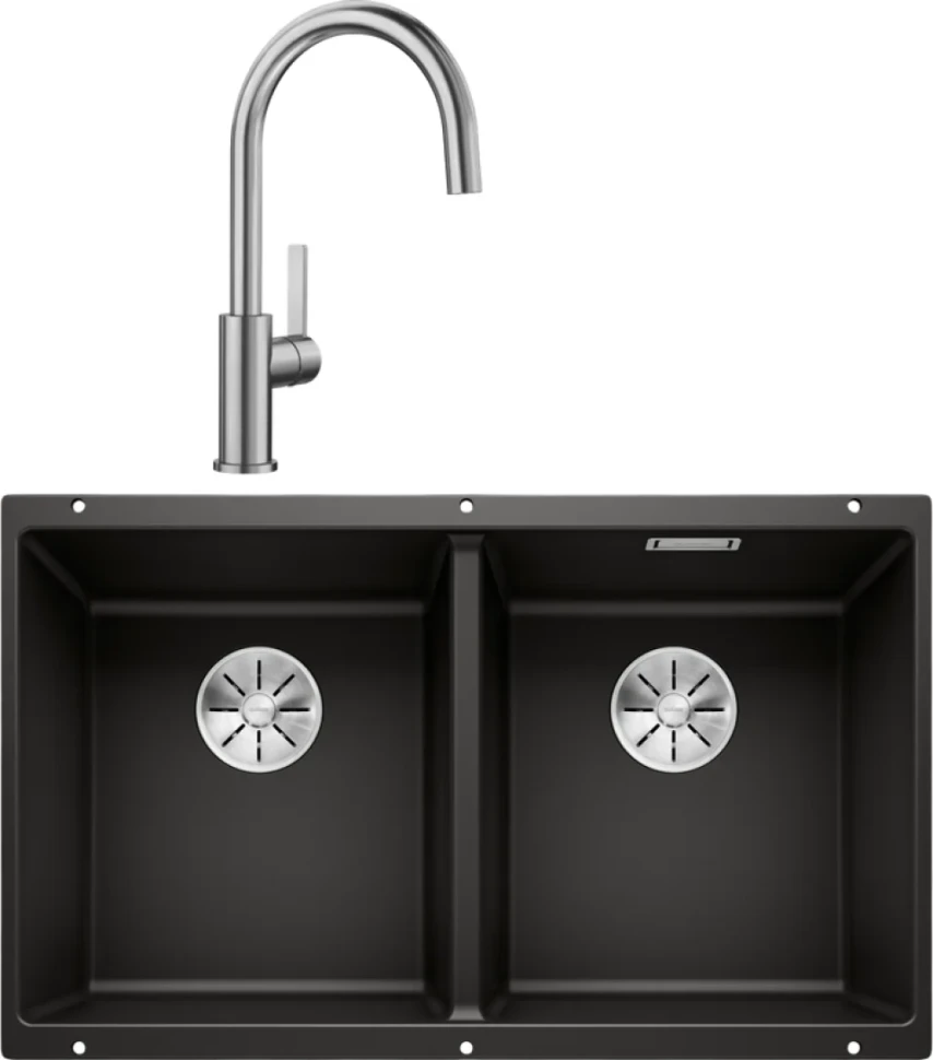 Комплект Мойка Blanco Subline 350/350-U черная + Смеситель Candor 523120